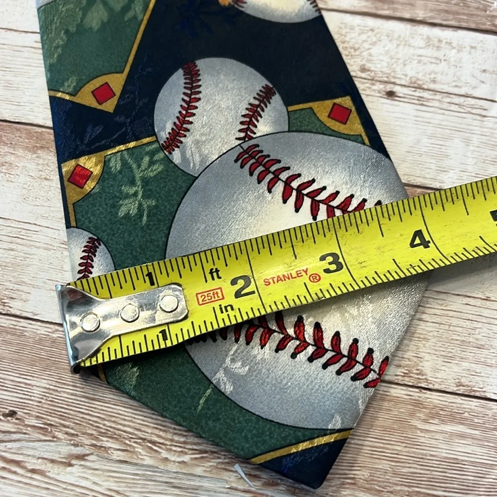 Renaissance Hand Made Baseball Themed Tie with Green and Red Accents